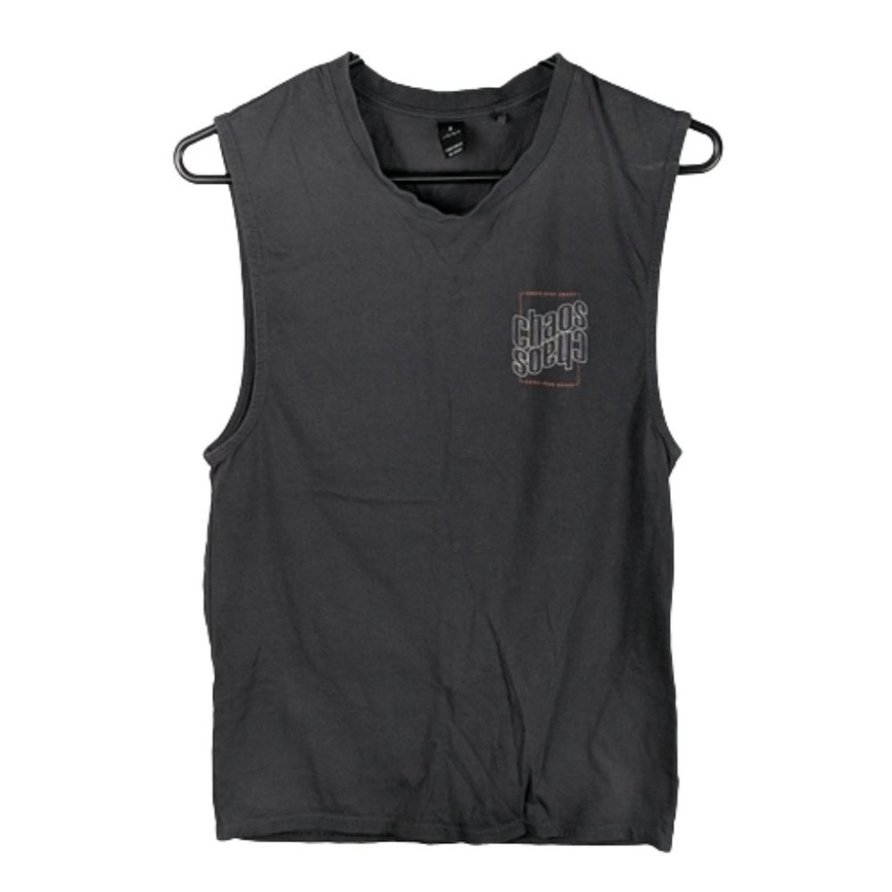 Factorie Men's Muscle Tee Size XS Grey Chaos Graphic Round Neckline Sleeveless - Picture 1 of 7